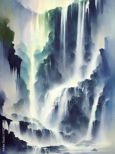 Waterfall in mountains. AI generated illustration