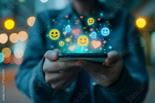 businessman holding tablet with social network icons