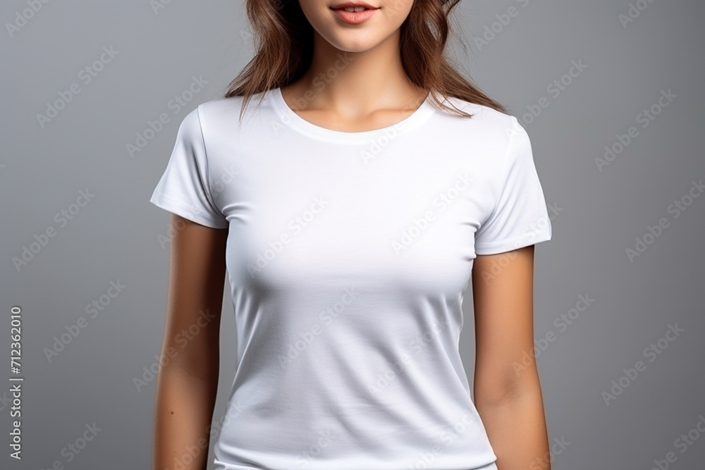 Woman in White Tshirt Mockup created with Generative AI Woman in White Tshirt Mockup created with Generative AI
