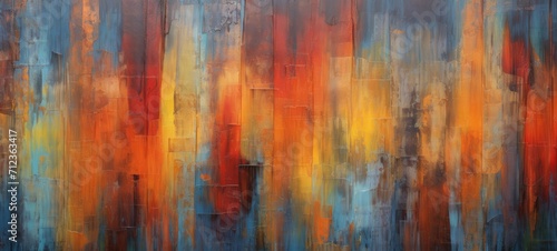 Fototapeta Naklejka Na Ścianę i Meble -  Closeup of abstract rough colorful multicolored orange blue complementary art painting texture, with oil brushstroke, pallet knife paint on canvas, with square overlapping layers