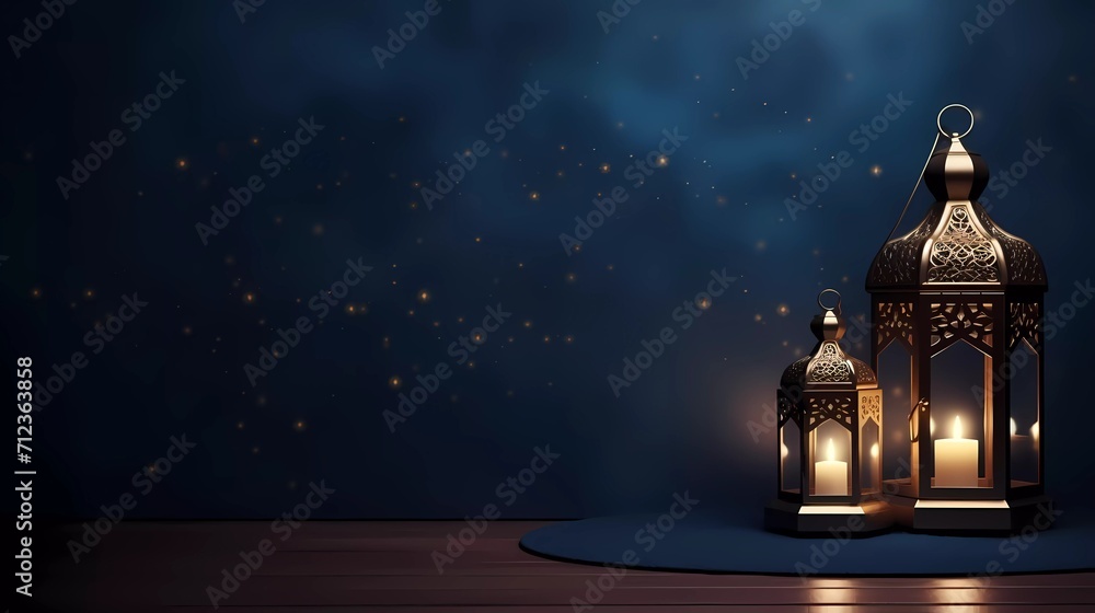 3D Eid Mubarak Design. Realistic Ramadan background with lanterns, for banners, greeting cards. generative ai 3D Eid Mubarak Design. Realistic Ramadan background with lanterns, for banners, greeting cards. generative ai