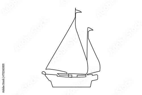 paper boat Continuous line drawing. sailboat in big waves of sea. Business icon. Vector illustration.
