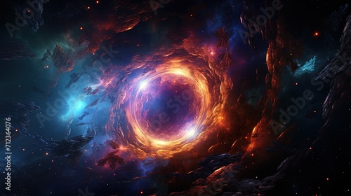 Abstract Beautiful Stunning Dreamy Background Wallpaper Template of a Wormhole Swirling in Nebula Time Travel Concept Stardust Space Galaxy Universe Milky Way Night Sky Fantasy Colorful Tone 16:9