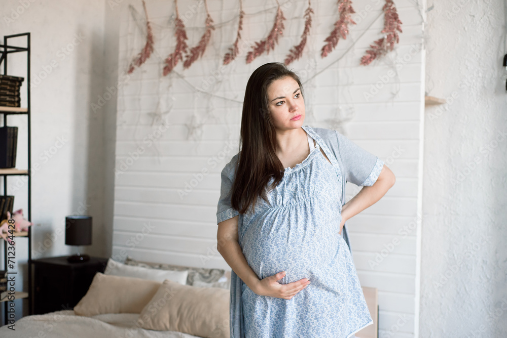 Fototapeta premium Young pregnant woman feeling bad at home.