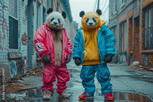 2 pandas rappeur habiller en survêtement trop stylé dans la rue photo
