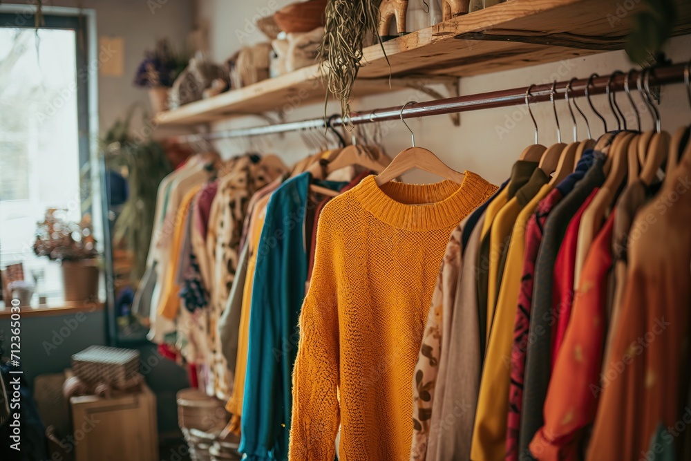 Vibrant Yellow Sweater on Display in Fashion Sustainable Boutique