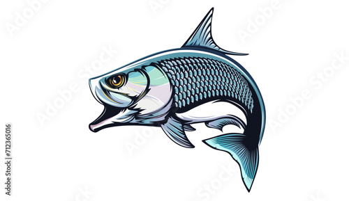 Tarpon fish skeleton. Tarpon fish emblem. Fishing theme illustration. Fish Isolated on white.