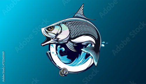 Tarpon fish skeleton. Tarpon fish emblem. Fishing theme illustration. Fish Isolated on white.