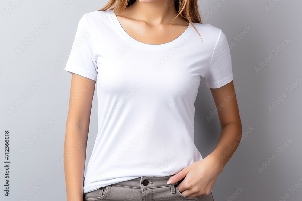 Woman in White Tshirt Mockup created with Generative AI Woman in White Tshirt Mockup created with Generative AI