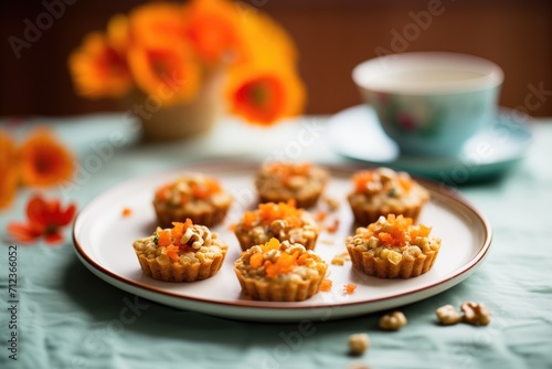 carrot cake muffins with walnuts on a ceramic plate