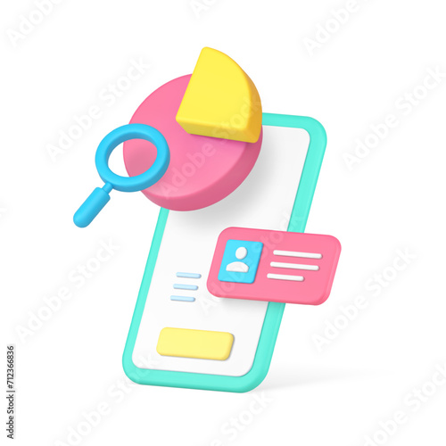 Business analyzing searching information smartphone application 3d icon realistic vector