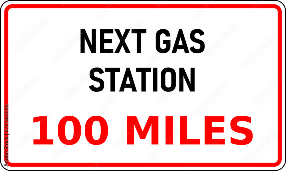 Vector graphic of road sign showing the next internal combustion (ice) fuel station is 100 miles away. Useful for journey planning Vector graphic of road sign showing the next internal combustion (ice) fuel station is 100 miles away. Useful for journey planning