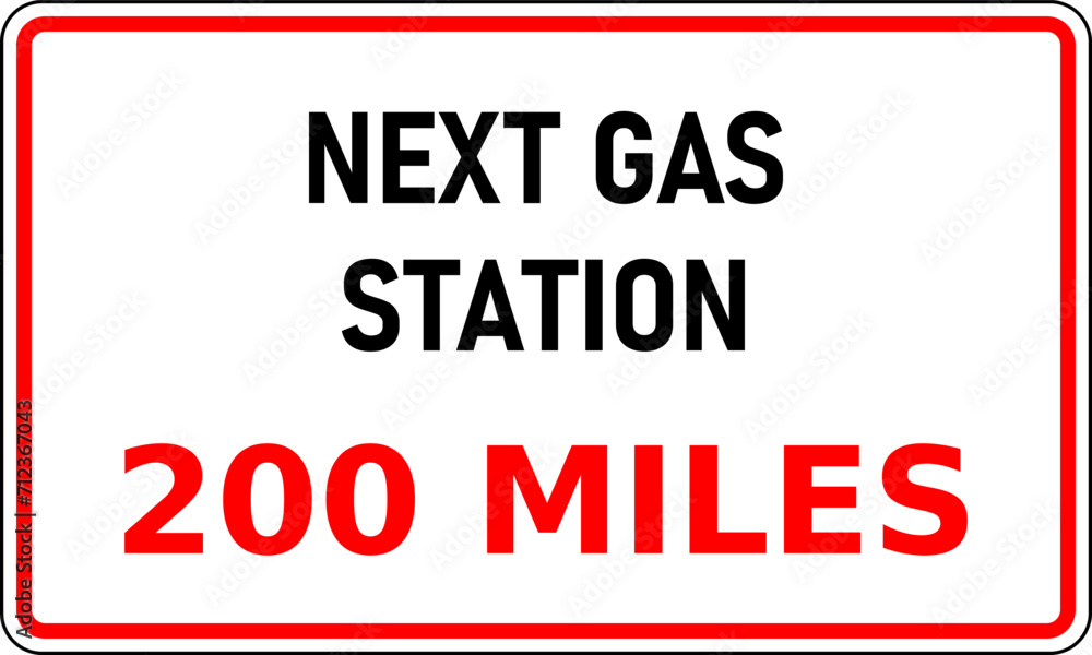 Vector graphic of road sign showing the next internal combustion (ice) fuel station is 200 miles away. Useful for journey planning Vector graphic of road sign showing the next internal combustion (ice) fuel station is 200 miles away. Useful for journey planning