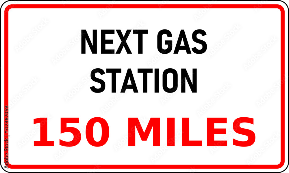 Vector graphic of road sign showing the next internal combustion (ice) fuel station is 150 miles away. Useful for journey planning Vector graphic of road sign showing the next internal combustion (ice) fuel station is 150 miles away. Useful for journey planning