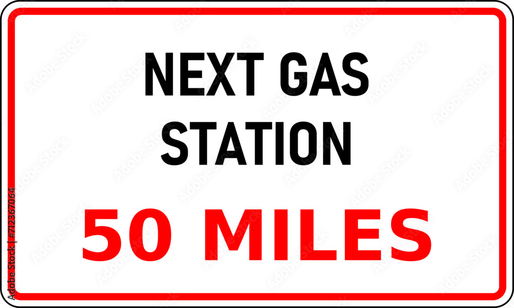 Vector graphic of road sign showing the next internal combustion (ice) fuel station is 50 miles away. Useful for journey planning Vector graphic of road sign showing the next internal combustion (ice) fuel station is 50 miles away. Useful for journey planning