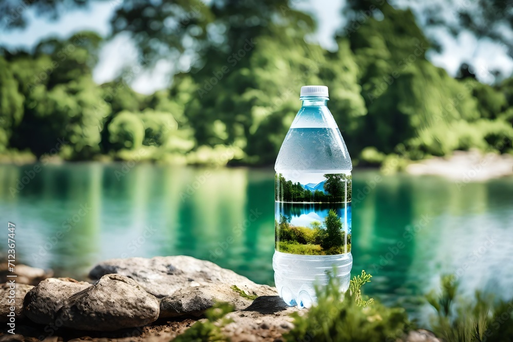 bottle of mineral water , natural fresh water bottle
on a lake background ,branding and advertising bottle of mineral water , natural fresh water bottle
on a lake background ,branding and advertising