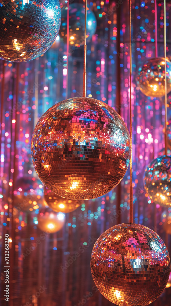 Retro disco of 70's with disco ball, ai Retro disco of 70's with disco ball, ai