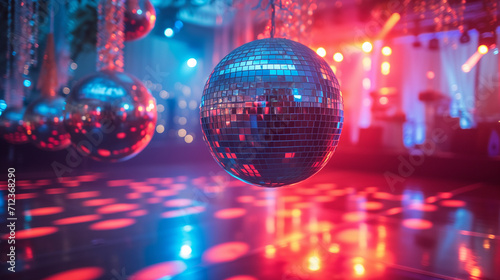 Retro disco of 70's with disco ball, ai