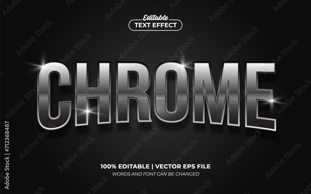 Chrome Silver Steel Editable Text Effect, Editable Font Style Premium Vector