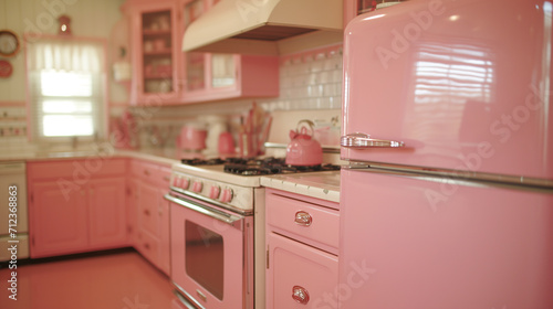 Retro pink kitchen, ai generated
