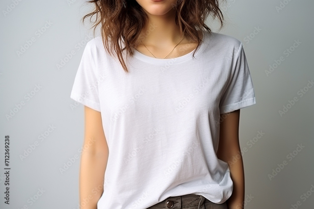 Woman in White Tshirt Mockup created with Generative AI Woman in White Tshirt Mockup created with Generative AI