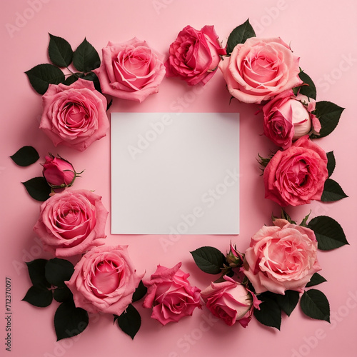 roses frame with pink background