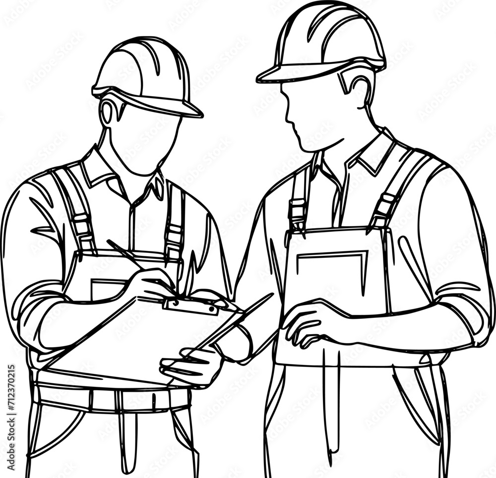 Outline Two Civil Engineer workers with blueprint Illustration Outline Two Civil Engineer workers with blueprint Illustration