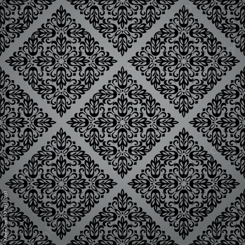 Wallpaper in the style of Baroque. Seamless vector background. Black and gray floral ornament. Graphic pattern for fabric, wallpaper, packaging. Ornate Damask flower ornament