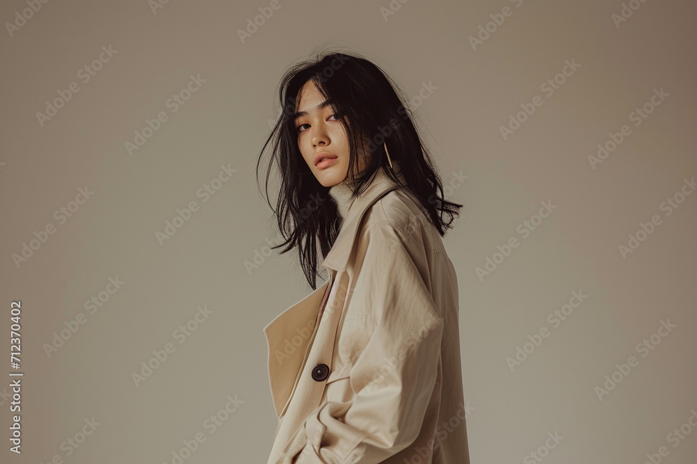 fashion young woman in a studio muted color background and minimalistic fashion young woman in a studio muted color background and minimalistic