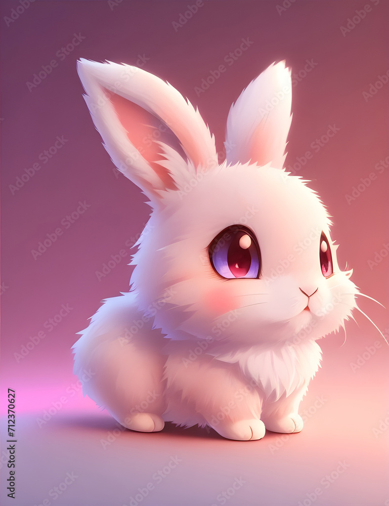  Cute Fluffy Bunny Illustration with Pink Hue
 This is a heartwarming digital illustration of a fluffy white bunny bathed in a gentle pink light, ideal for Easter and spring-themed project
