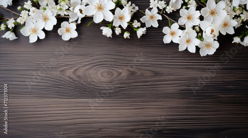 White flowers on wooden background