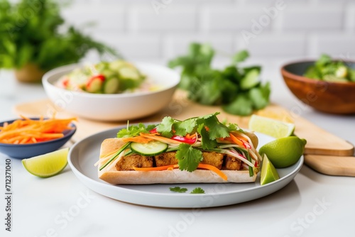 tempeh banh mi with pickled vegetables and cilantro