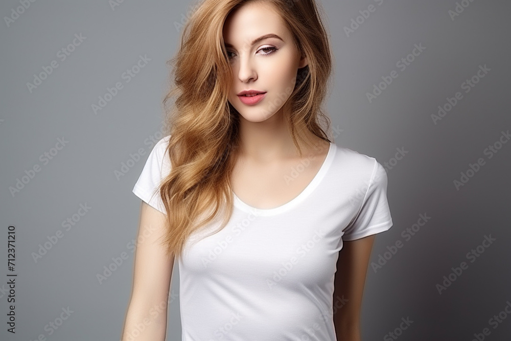 Woman in White Tshirt Mockup created with Generative AI Woman in White Tshirt Mockup created with Generative AI