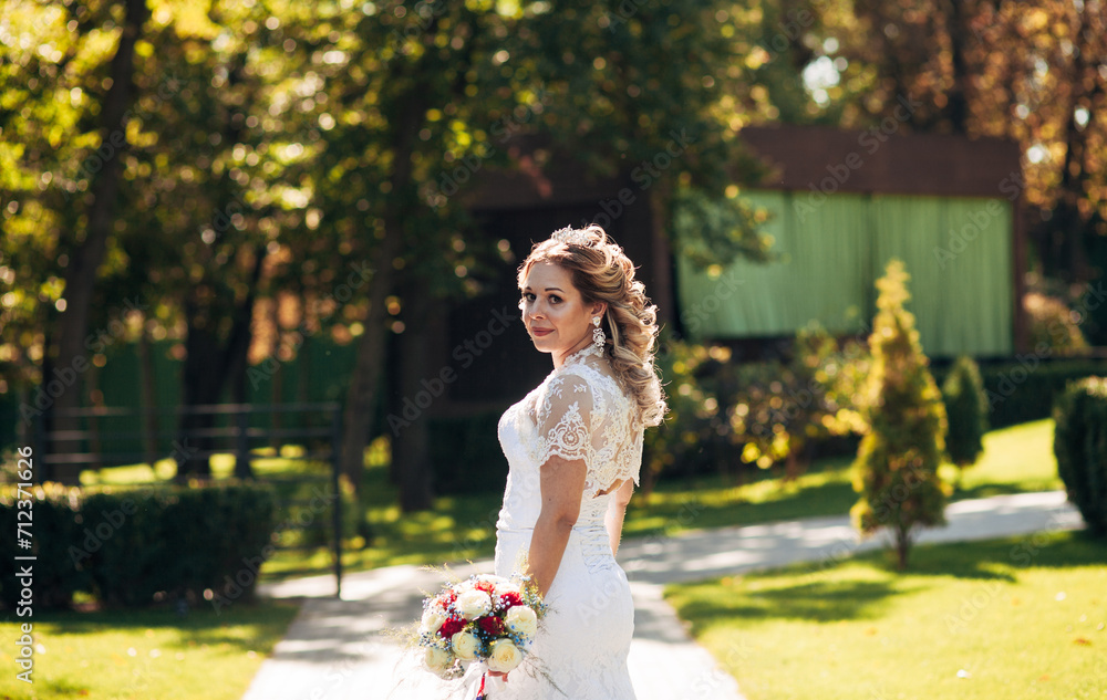 wedding couple walking on the street