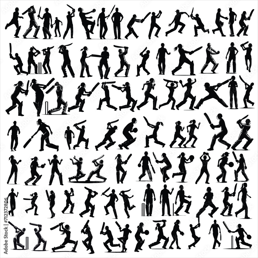 cricket players silhouettes collection ,Cricket silhouettes ,batting silhouettes ,bowling silhouettes