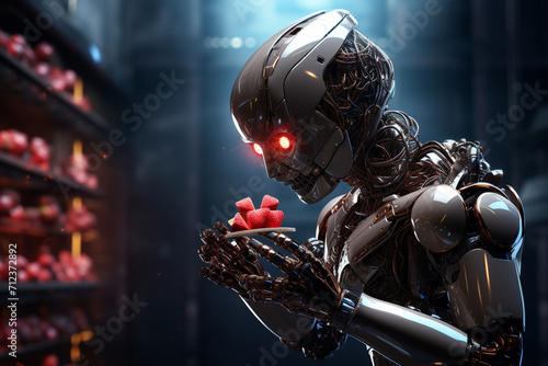 Robot with on a dark background. 3d rendering.