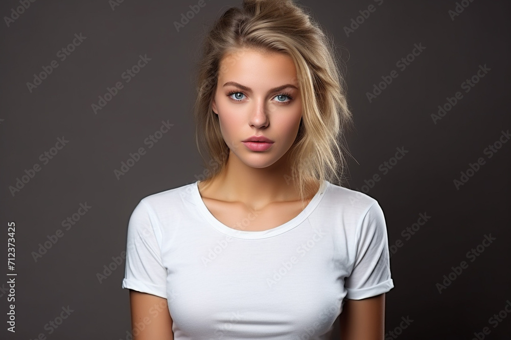 Woman in White Tshirt Mockup created with Generative AI Woman in White Tshirt Mockup created with Generative AI