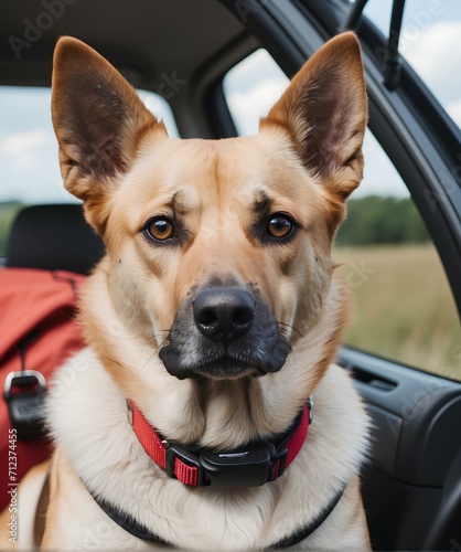Portrait of a dog traveling by car © Karolina