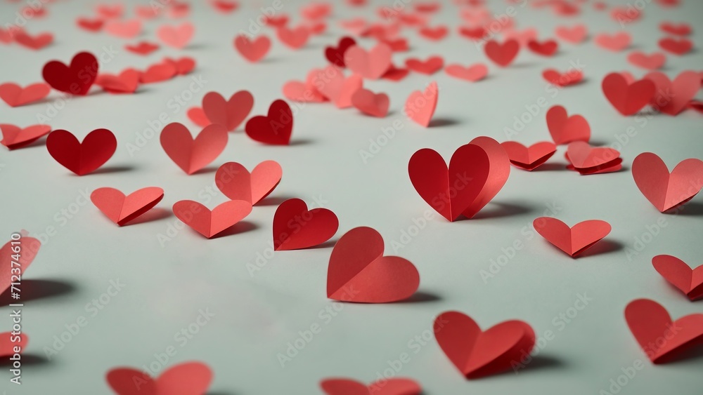 Paper cut heart shaped red color background image, valentines day background showcasing love