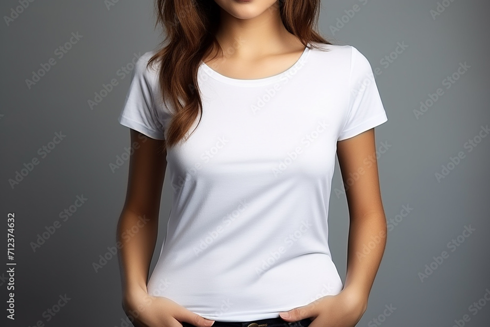 Woman in White Tshirt Mockup created with Generative AI Woman in White Tshirt Mockup created with Generative AI