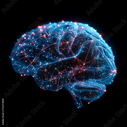 A futuristic bionic human brain with wireframe and digital data flowing, adapting new AI technology concept
