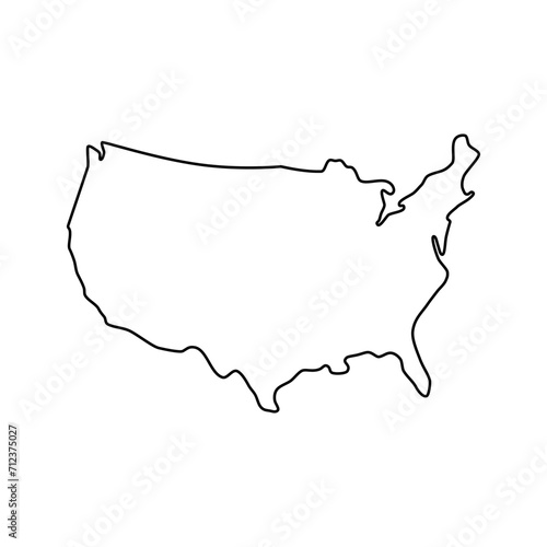 USA, United States map. easy drawn simple style in minimal line outline thin shape, Isolated, vector illustration