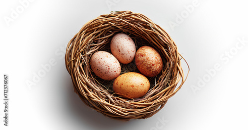  Easter Eggs in a Nest on a White Background.
