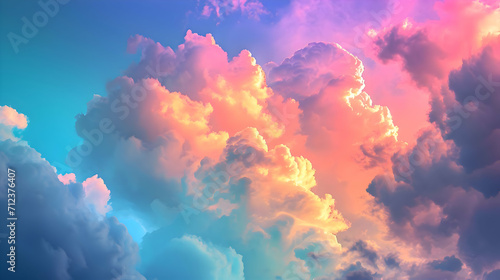 Assorted intensely iridescent rainbow-chromed clouds. Horizontal background. High quality