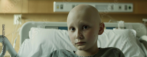 Child in hospital with oncology disease with leukemia photo
