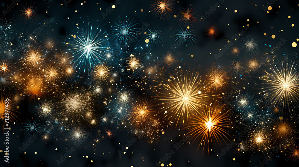 Naklejka premium Happy New Year, burning fireworks with bokeh light background