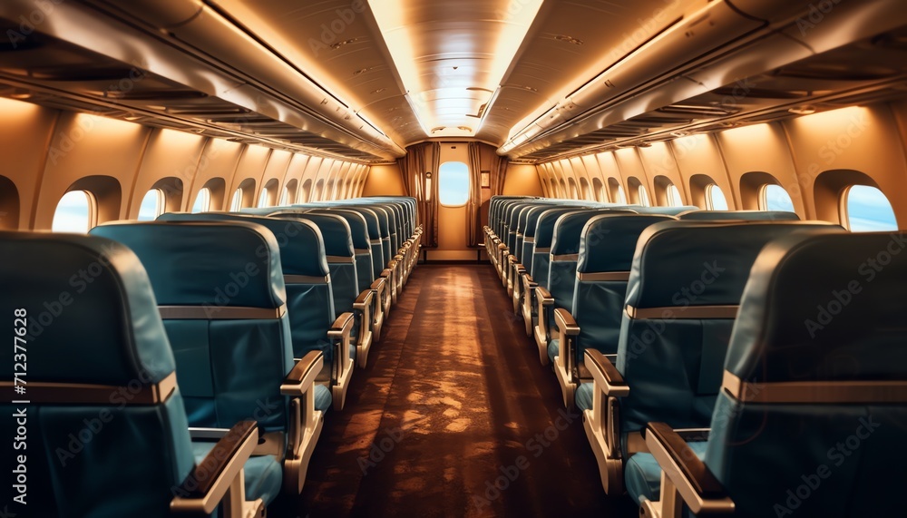 View of modern airplane cabin View of modern airplane cabin
