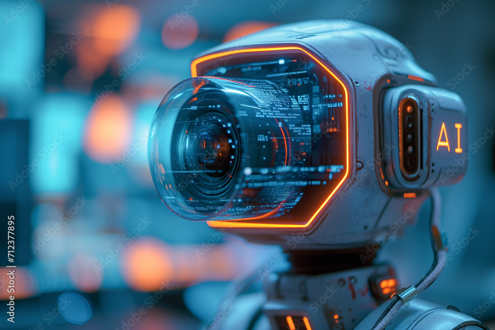 Machine robot with data information reflected on the face, AI spy or detect information, AI deep learning, cyber security Machine robot with data information reflected on the face, AI spy or detect information, AI deep learning, cyber security