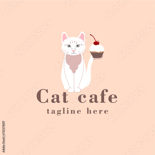 Cat cafe logo with cakes
