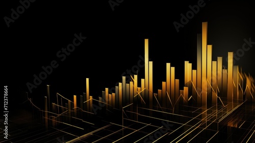 Abstract representation of financial data with glowing light trails and rising and falling bars on dark background  real-time financial market activities and trends. Market Pulse Visualization